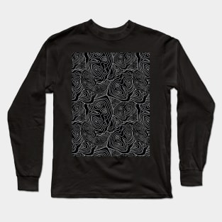 Topographic Map Pattern Black Version Long Sleeve T-Shirt